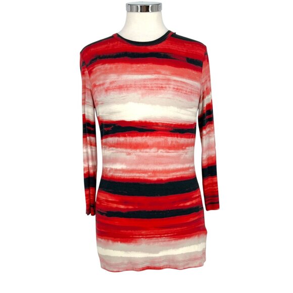 St. John Nordstrom Brush Striped Long Sleeve Top Red White Black Size Small - Picture 1 of 10